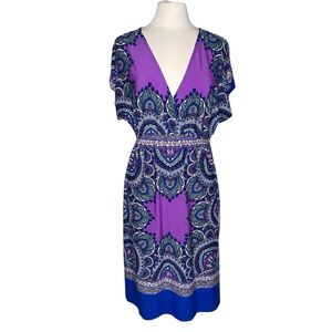 NY Collection L dress in purple and blue medallion print.